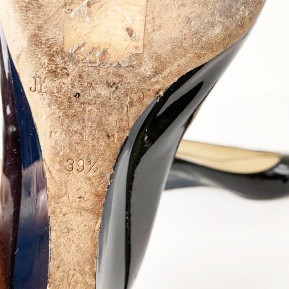 Jimmy Choo 39.5 Black Patent Peep Toe Wedge Pumps - Picture 8 of 8